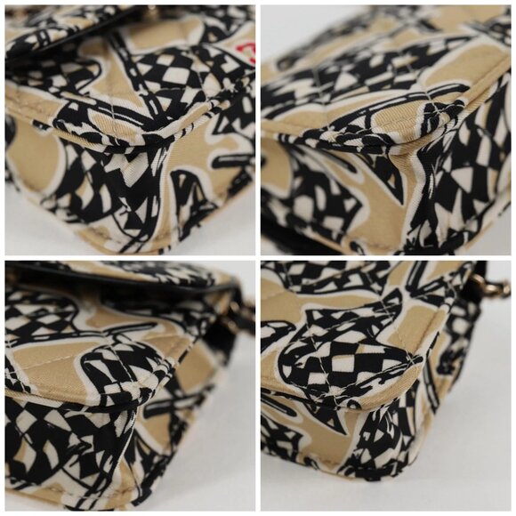 CHANEL Matelasse Checkered Flag Chain Shoulder Bag Nylon Beige CC Auth 125975M - Picture 15 of 16